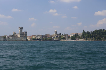 Fototapeta premium Medieval stone castle in Sirmione on lake Garda near Verona, Italy 