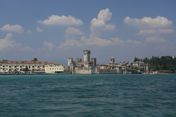Fototapeta premium Medieval stone castle in Sirmione on lake Garda near Verona, Italy 