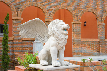 Winged Lion statue spitting water