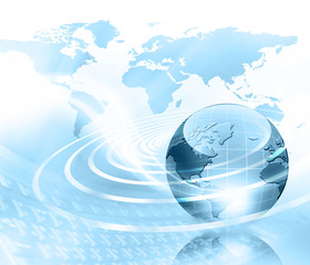 Best Internet Concept of global business. Globe, glowing lines on technological background. Electronics, Wi-Fi, rays, symbols Internet, television, mobile and satellite communications