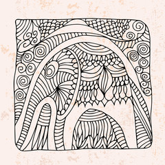 Zentangle with elephant and abstract flower