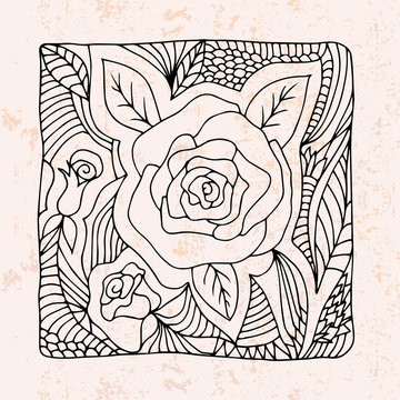 Zentangle with roses and leafs