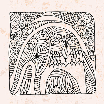 Zentangle with elephant and abstract flower