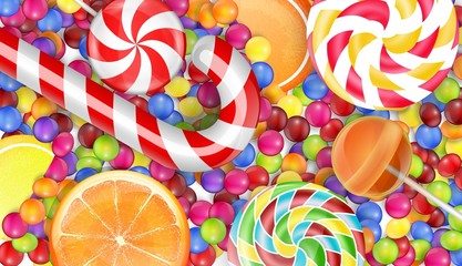 Sweets background with a pile candy