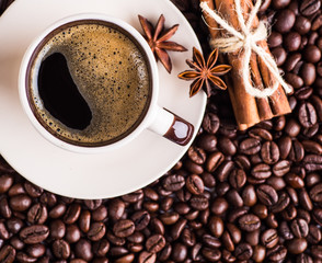 coffee cup and coffee beans