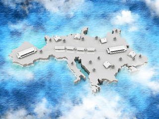 Map with train of the Europe