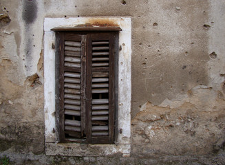 Aged weathered wooden window