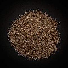 Top view of Organic Caraway (Carum carvi) isolated on dark background.