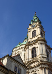 Tower of Saint Nicholas Church in Prague, Czech Republic.