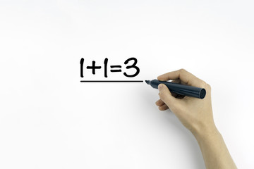 Hand with marker writing the Synergy Concept