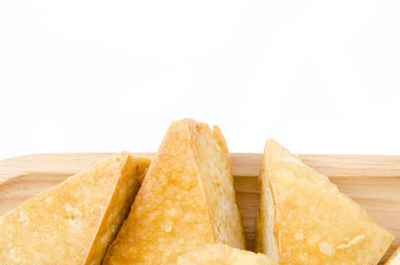 fried bean curd on white background