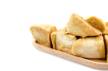 fried bean curd on white background