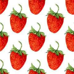 Watercolor seamless pattern with red strawberries dessert. Vector  background. Hand drawn illustration for eco product design, soap package, textile, wrapping, fabric