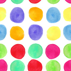 Colorful watercolor seamless pattern with circles. Background with painted round splashes