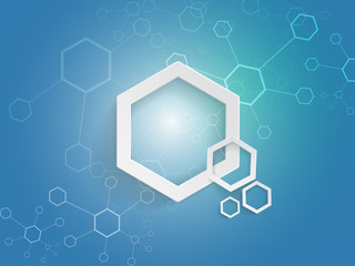 Hexagons on blue background technology concept