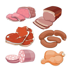 Cartoon butchery meat set