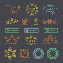 Floral, gardening and flower shop logos, labels emblems vector set