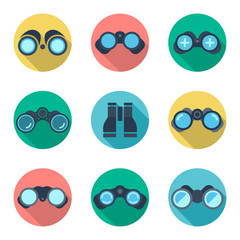 Binoculars flat vector icons set