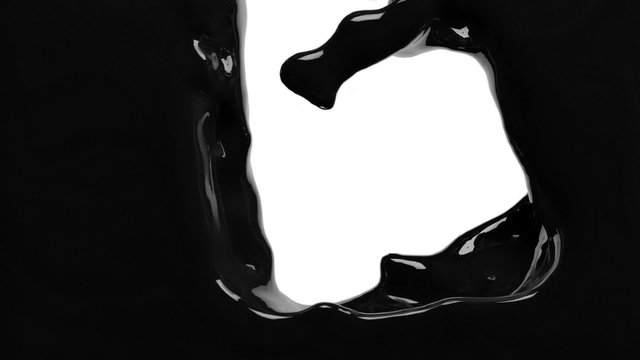black paint fills up screen, slow motion, isolated on white with alpha cannel