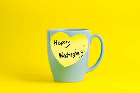 Happy Wednesday Message On Blue Pastel Mug.