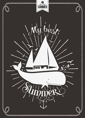 My Best Summer Vintage Vector Background On Blackboard With Chalk