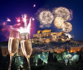 Türaufkleber Acropolis with firework, celebration of the New year in Athens, Greece © Tomas Marek