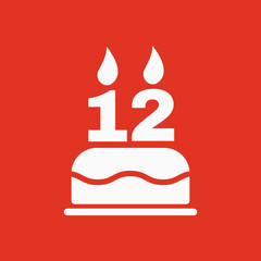The birthday cake with candles in the form of number 12 icon. Birthday symbol. Flat