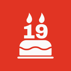 The birthday cake with candles in the form of number 19 icon. Birthday symbol. Flat