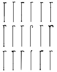 Black silhouettes of walking sticks, vector