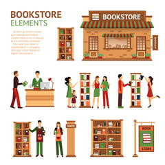 Flat Bookstore Elements Images Set