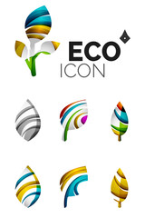 Set of abstract eco leaf icons, business logotype nature concepts, clean modern geometric design