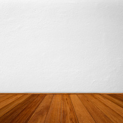 White concrete wall decoration with wood