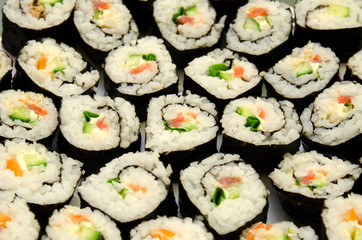 Set of rolls close-up. Japanese food. A horizontal view.