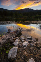 Scenic Burnell Lake at Sunset in the Mountains