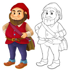 Cartoon dwarf isolated - with additional coloring page - illustration for the children