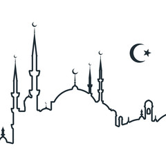 Silhouette of arabic city with mosque - symbols of Islam