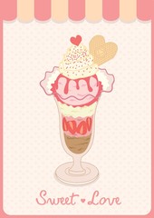 Vector lover ice cream on the cup for Valentine's Day.Theme of sweet pink with heart pattern.Bakery cafe shop.