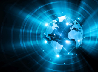 Best Internet Concept of global business. Globe, glowing lines on technological background. Electronics, Wi-Fi, rays, symbols Internet, television, mobile and satellite communications