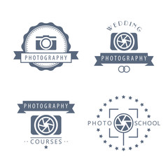 photography, photo school, photography courses, photographer logo, badges, signs isolated over white, vector illustration