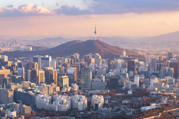 Sunset at Seoul City Skyline, The best view of South Korea. - 98676964