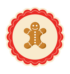 Christmas Winter Lacy Label Icon with Gingerbread Man on Isolate