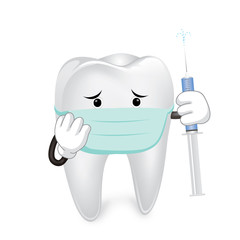 tooth doctor character with mask and syringe, Vector Illustration