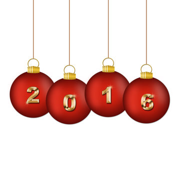 Christmas balls with 2016 text on a white  background