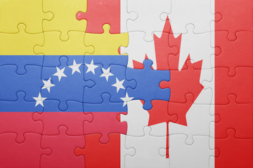 puzzle with the national flag of canada and venezuela