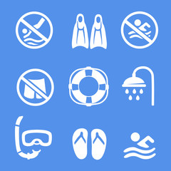 Swimming, scuba diving, sport vector icons set