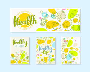 Vector illustration of fruits with text on light background with