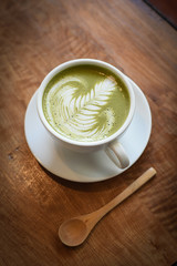 matcha latte in coffee shop