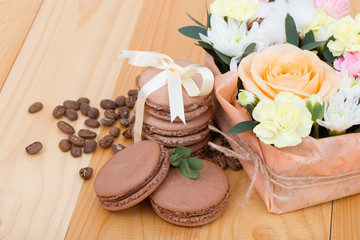 macaroons and bouquet isolation on a white background