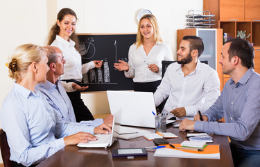 Obraz premium Colleagues discussing price development