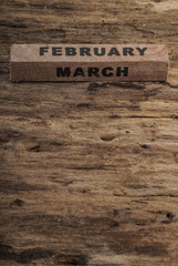 template for february on wooden background
